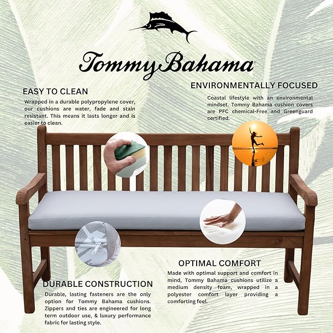 Tommy Bahama Bench Cushion, 50" X 19" X 2.5", Bamboo Bay Cloud