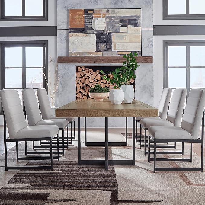 Signature Design by Ashley Tomtyn Casual Self Storing Leaf Dining Extension Table with Trestle Base, Light Brown