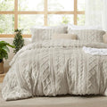 Bedsure Tufted Boho Comforter Set Oversized Queen - Linen Boho Bed Set, GentleSoft™ 3 Pieces Farmhouse Shabby Chic Embroidery Bedding, Gifts for Woman, Soft Jacquard Comforter for All Seasons