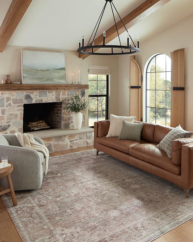 Loloi Magnolia Home by Joanna Gaines Millie Collection MIE-04 Brick/Fog 2'-7" x 14', .25" Pile Height, Runner Rug
