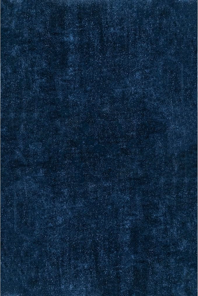 nuLOOM 4' Square Cozy Plush Area Rug, Machine Washable, Non-Slip, Soft Fluffy Shag Carpet for Living Room Bedroom Kids Room Nursery Home Decor, Loni Navy