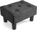 Poofzy Small Foot Stool Ottoman, Linen Ottoman Foot Rest with Legs, Rectangle Foot Rest for Couch, Footstools and Ottomans Small for Living Room and Entryway (Black)