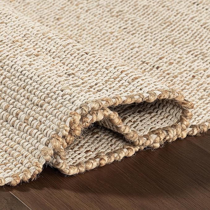 nuLOOM 2'6" x 4' Elfriede Jute & Cotton Hand Woven Area Rug, Natural, Solid Rustic Farmhouse Style, Weaved Design, Natural Fiber, For Bedroom, Living Room, Dining Room, Hallway, Office, Entryway