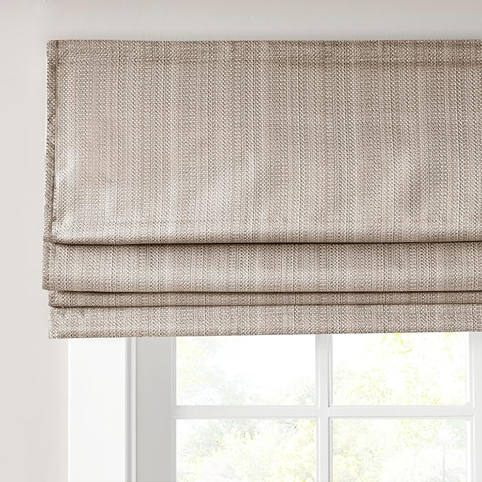 Madison Park Galen Cordless Roman Shade, 23"W x 64"H, Sheen Taupe – Room Darkening, Thermal Insulated, Energy Efficient Window Blind with Subtle Sheen Basketweave Fabric for Privacy