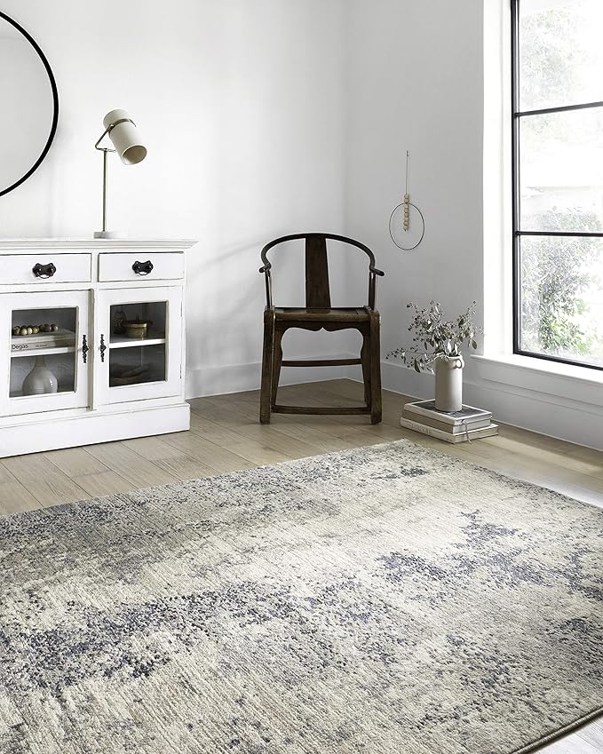 Loloi Teagan Collection TEA-07 Natural/Denim 2'-8" x 4' Accent Rug, Large, Soft Neutral Rug, High-Traffic for Living Room, Bedroom, Home Office, Dining Area