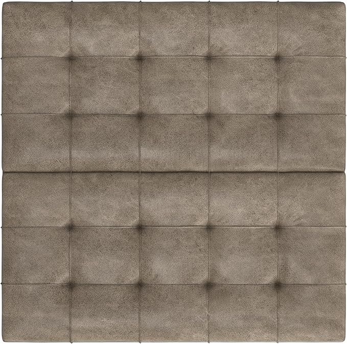SIMPLIHOME Harrison Coffee Table Storage Ottoman - 36 inch Wide Upholstered Faux Leather Square Lift-Top Ottoman in Distressed Smoky Grey Brown, Transitional Ottoman for Living Room with Storage