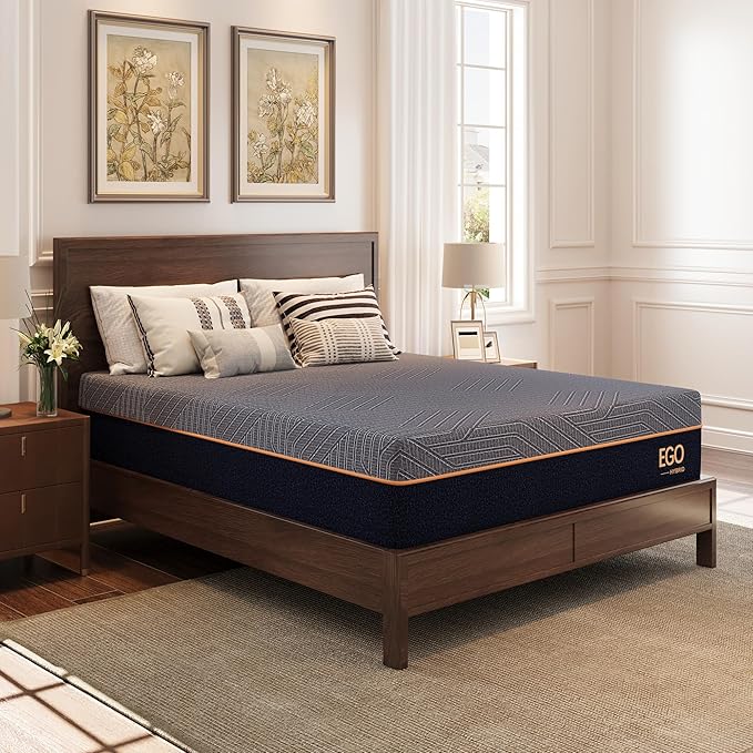 EGOHOME Hybrid Queen Mattress 12 Inch, Mattress with Cooling Cover, Comfort Foam & Pocket Spring Bed in a Box, Targeted Support Pressure Relief, CertiPUR-US Certified, Made in USA, 60x80x12 Black