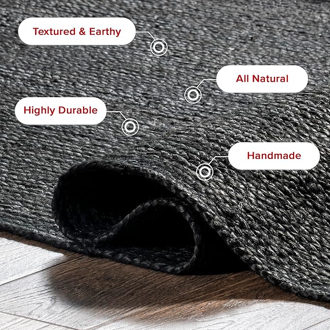 nuLOOM 4x6 Rigo Jute Hand Woven Area Rug, Black, Solid Farmhouse Design, Natural Fiber, For Bedroom, Living Room, Dining Room, Hallway, Office, Kitchen, Entryway