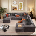 146'' Oversized Boneless Sectional Couch, U Shaped Cloud Couches with Chaise & Ottoman, Plush Corduroy 8 Seater Deep Seat Modular Sofa Sets for Living Room, No Assembly Required, Gray