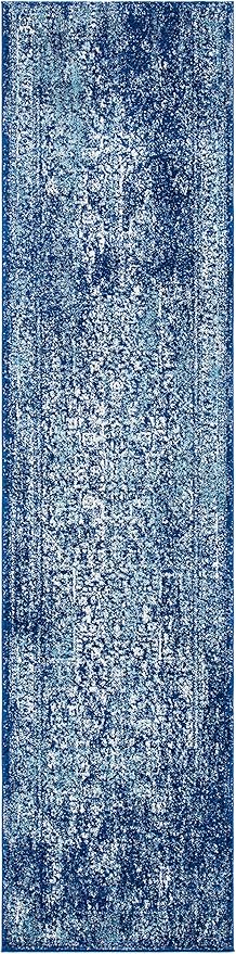 SAFAVIEH Evoke Collection 2'2" x 21' Navy/Ivory EVK256A Oriental Distressed Non-Shedding Living Room Bedroom Runner Rug
