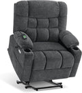 MCombo Dual Motor Power Lift Recliner Chair with Massage and Dual Heating for Elderly, Lay-Flat for Sleeping, Extra Wide for Big and Tall, Fabric R7070 (Dark Grey)