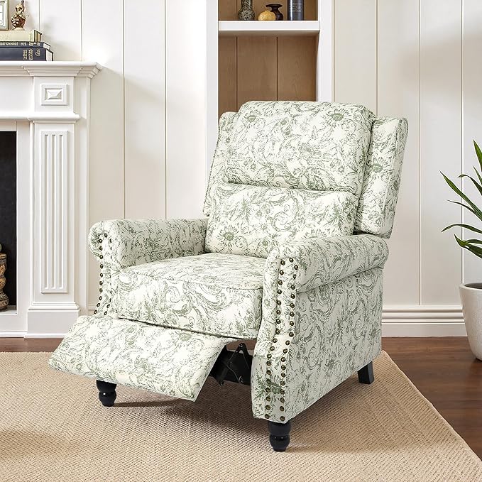 Recliner Chair, Modern Pushback Armchair with Adjustable Backrest & Footrest for Bedroom, Living Room (Rococo Green,Set of 2)