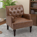 Pia Ricco PU Leather Accent Chair: Modern Nailhead Trim Armchair with Wooden Legs - Upholstered Reading Seat for Office, Living Room, Bedroom-Brown
