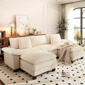 PHI VILLA Cloud Modular Couch Sets, 123.6" Sectional Sofa with U-Shaped Chaise Ottoman, 5-Seater Couches with Upholstered Deep Seat for Living Room, Chenille Corduroy Dual Fabric, Beige