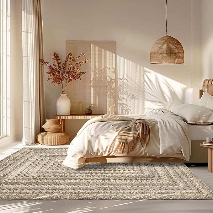nuLOOM Carley Geometric 5x8 Machine Washable Area Rug for Living Room Bedroom Dining Room Kitchen, Beige/Ivory