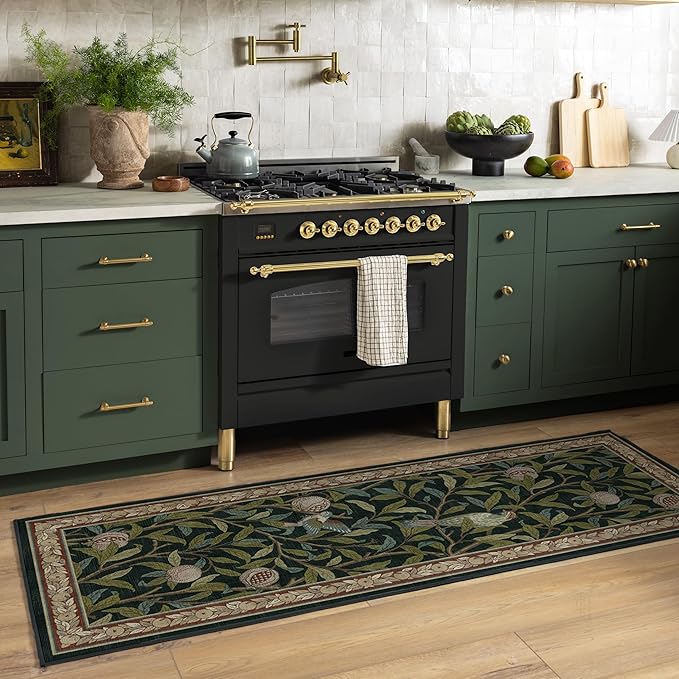RUGGABLE x Morris & Co Washable Area Rug– Pomegranate Blue Green 2x3, Stain-Resistant, Non-Slip – Small Machine Washable Rugs for Living Room, Bedroom, Hallway, Entryway & Bathroom–with Cushioned Pad
