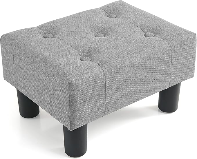 Poofzy Small Foot Stool Ottoman, Linen Ottoman Foot Rest with Legs, Rectangle Foot Rest for Couch, Footstools and Ottomans Small for Living Room and Entryway (Light Gray)