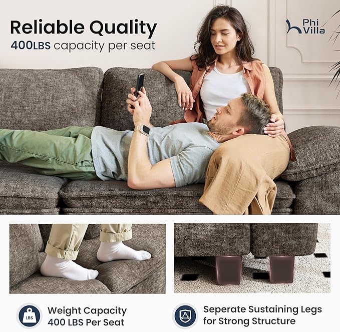 PHI VILLA Cloud Modular Couches Sets, 2 Pieces Comfy Sectional Sofa Set with Loveseat, 5-Seater Upholstered Couch for Living Room, Chenille Fabric, Smoky Grey