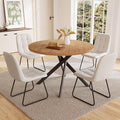 45.3 Inch Round Dining Table Set for 4, Mid Century Modern Small Kitchen Coffee Set for Dining Room Kitchen Apartment (Oak Table + 4 U-Shaped White Chairs)