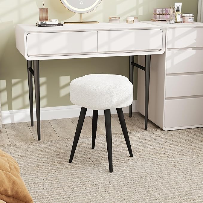 Vanity Stool with Solid Metal Legs, Soft Makeup Stool for Vanity Corner, Morden Footrest Ottoman