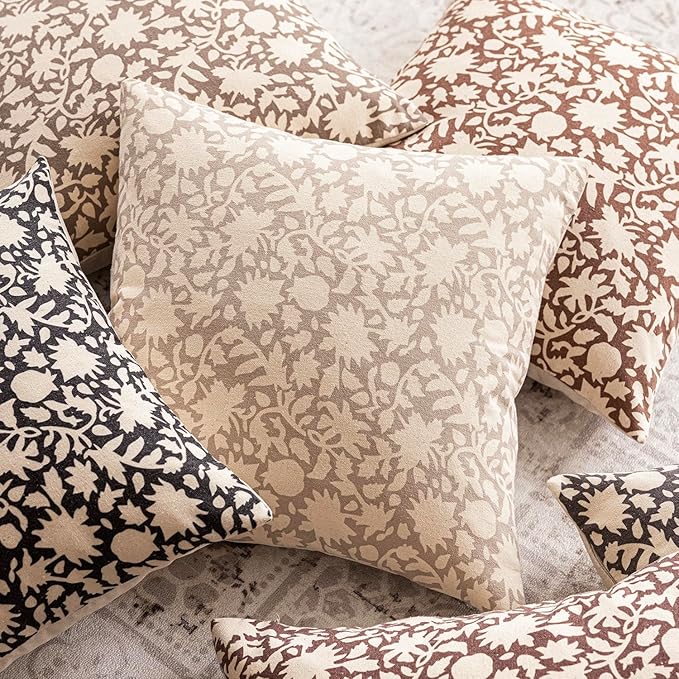Foindtower Set of 2 Decorative Neutral Floral Throw Pillow Covers Accent Farmhouse Cushion Covers Boho Pillowcase for Couch Sofa Bedroom Living Room Home Decor,20×20 Inch,Light Orange Brown