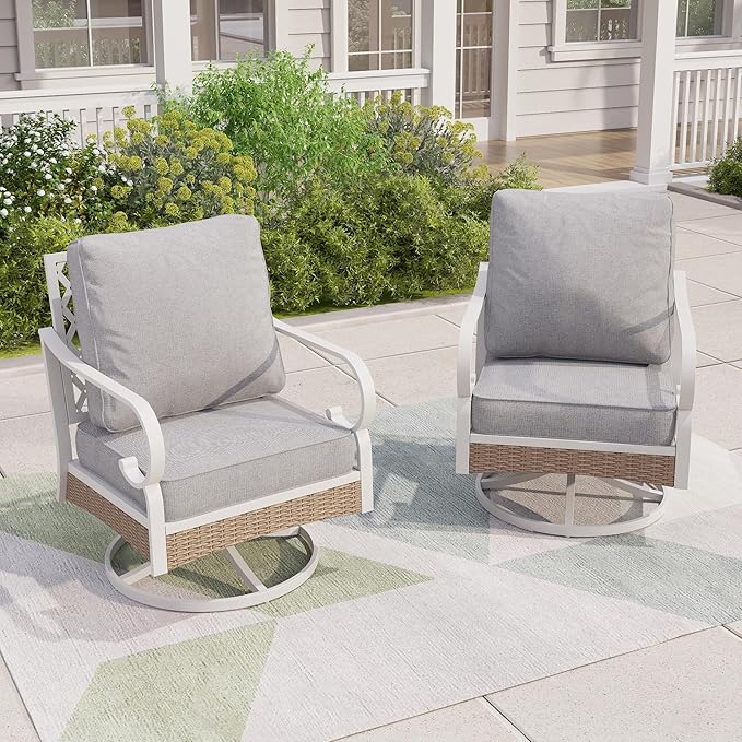 Patio Swivel Chairs Set of 2, Outdoor Sofa Chairs with Deep Seating and 5.5" Cushions, Steel Frame Porch Furniture for Lawn Backyard Deck, Light Grey