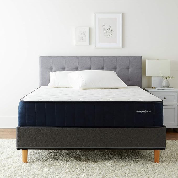 Amazon Basics Gel-Infused Memory Foam Mattress, 12-Inch Hybrid, Cushion Firm, Cool Touch, CertiPUR-US® Certified Foam, King, White / Gray