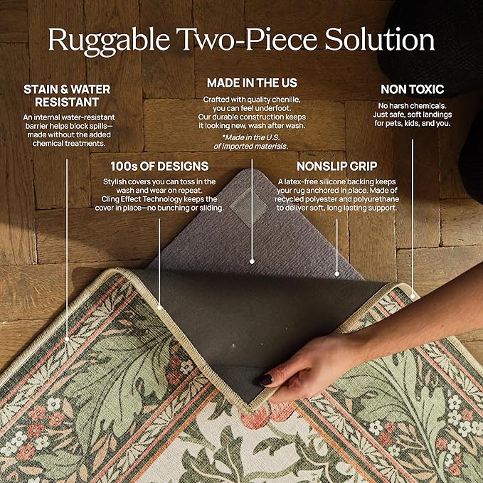 RUGGABLE x Jonathan Adler Machine Washable Modern Runner Rug – Labyrinth Camel/Ivory 2.5x7, Stain-Resistant, Non-Slip – Washable Rug for Hallway, Entryway, Living Room & Kitchen–with Standard Pad