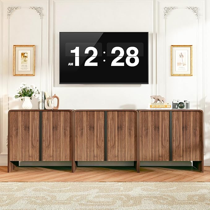 BERRYMERRY 2 Door Fluted Sideboard Buffet Cabinet with Storage, Modern Wood Cabinet with Adjustable Shelves for Living Room, Dining Room (Brown 2 Doors)