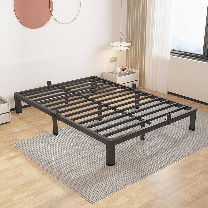 ROIL 7 inch Full Size Bed Frame with Round Corner Legs Mattress Retainers 3500LBS Heavy Duty Steel Slats No Box Spring Needed Platform Noise-Free Easy Assembly