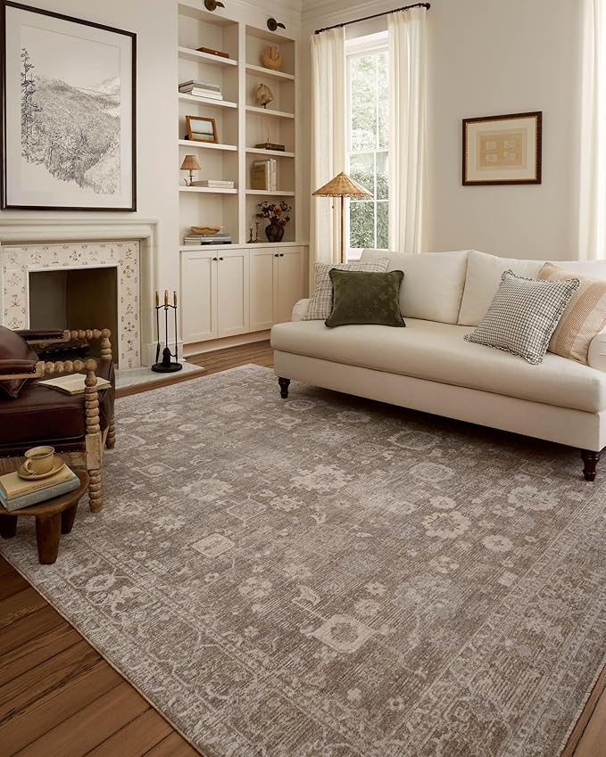 Loloi Chris Loves Julia Louisa Collection LOI-03 Taupe/Ivory 7'-10" x 7'-10", .38" Pile Height, Round Area Rug