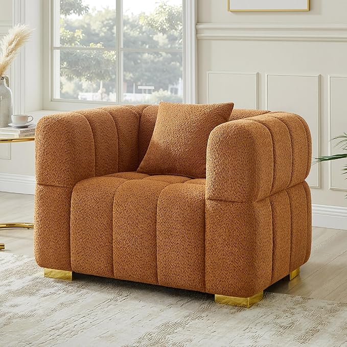 VANOMi 44.09”Oversized Accent Chair, Boucle Arm Chair with Deep Seat, Comfy Reading Chair for Living Room, Bedroom, Office, Apartment, Curry (1 Piece)