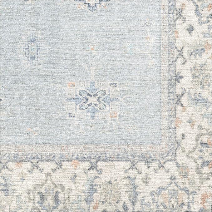 RUGGABLE Washable Vintage Runner Rug – Verena Soft Blue 2.5x12, Stain-Resistant, Non-Slip Hallway Runner – Machine Washable Rug for Hallway, Entryway, Living Room & Kitchen–with Standard Pad