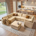 130'' Modern Modular Sectional Sofa with Ottoman, 8 Seater U Shaped Cloud Couch for Living Room, Oversized Deep Seat Convertible Sofa Set, Plush Corduroy Beige