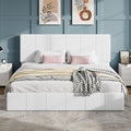 SHA CERLIN King Size Bed Frame, Velvet Upholstered Platform Bed, Vertical Channel Tufted Adjustable Headboard, Low Profile Bed Frame, No Box Spring Needed, Easy Assembly, White