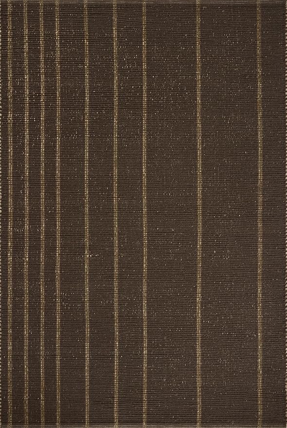 Loloi Leanne Ford Weatherstaff Collection WTS-01 Espresso/Natural 9'-3" x 13' Area Rug Jute, Striped, Neutral, Living Room, Bedroom, Dining Room