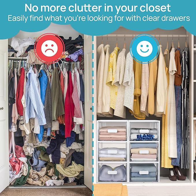 Vtopmart 4 Pack 18QT White Stackable Storage Drawers,Easily Assemble Acrylic Closet Organizers,Plastic Storage Bins for Bathroom,Cabinet,Kitchen Pantry,Under Sink Organization