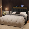 SHA CERLIN Queen Bed Frame with Charging Station and LED Lights, Modern Velvet Platform Bed with Upholstered Geometric Wingback Headboard, No Box Spring Needed, Easy Assembly, Black