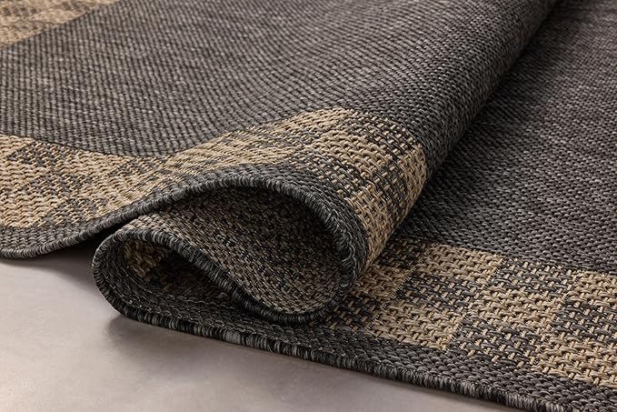 Loloi Chris Loves Julia Providence Collection PRC-01 Charcoal/Natural 7'-6" x 7'-6", .12" Pile Height, Indoor/Outdoor Round Area Rug