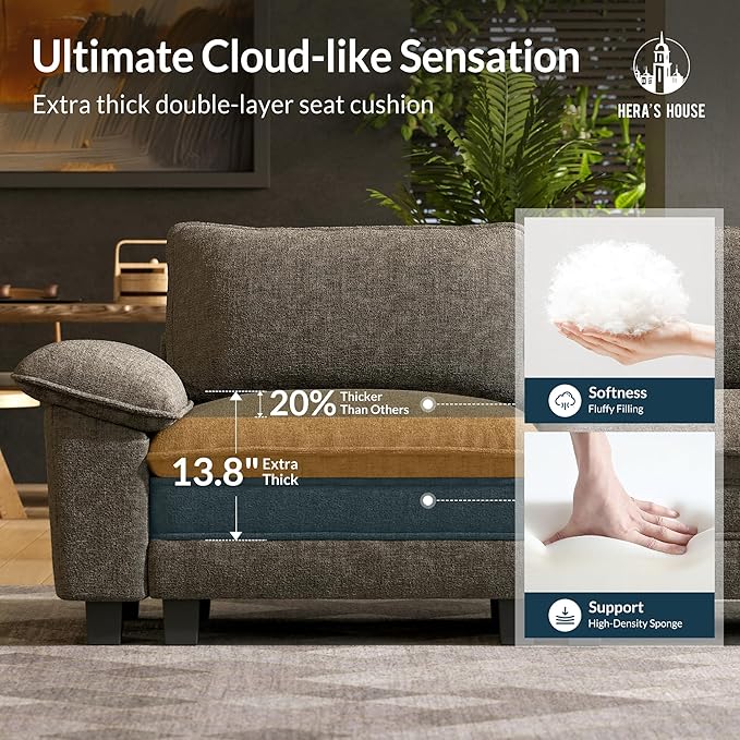 HERA'S HOUSE 158" Modular Sectional Sofa, Oversized U Shaped Couches for Living Room, Comfy Cloud Couch with Ottoman, 6-Seater Deep Seat Sofa with Throw Pillow, Chenille Ash