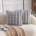 Neelvin Grey Faux Fur Cozy Soft Plaid Decorative Throw Pillow Covers 20x20 inch Set of 2,Velvet Pillowcase Cushion Case for Sofa Couch