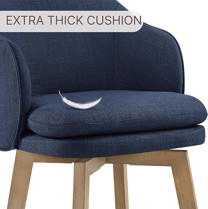 Counter Height Barstools 26 inch Upholstered Swivel Bar Stools with Back and Wood Legs for Kitchen Island,Set of 3,Blue Fabric