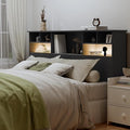 Queen/Full Headboard Only for Bedroom, Stylish Bookcase Headboard with Charging Station & 2 LED Lights, Engineered Wood Queen Size Headboard, Noise-Free HeadBoard with Storage, Black