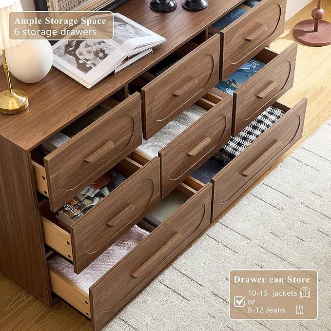 Modern 8 Drawer Dresser for Bedroom, 54" Wide Dressers & Chest of Drawers w/Solid Wood Handle, Wood Mid Century Closet Organizers and Storage Cabinet for Bedroom, Living Room, Hallway, Walnut