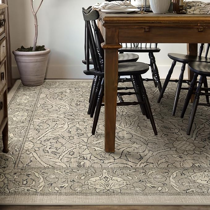 RUGGABLE x Morris & Co Washable Area Rug – Montreal Natural Stone 8x10, Stain-Resistant, Non-Slip – Large Machine Washable Rugs for Living Room, Bedroom, Hallway, Entryway & Office–with Standard Pad