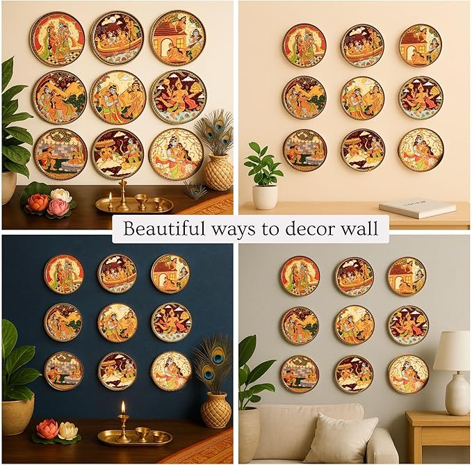 RITUALISTIC Ramayan Wall Plates for home decoration | Wall plates for living room | Metal Wall décor | Gift items for unisex |wall art | wall showpiece| Home Décor Items & Christmas gifts| Set of 9