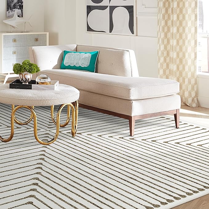RUGGABLE x Jonathan Adler Machine Washable Modern Area Rug– Inkdrop Camel & Ivory 10x14, Stain-Resistant, Non-Slip – Large Rugs for Living Room, Bedroom, Hallway, Entryway & Office–with Cushioned Pad