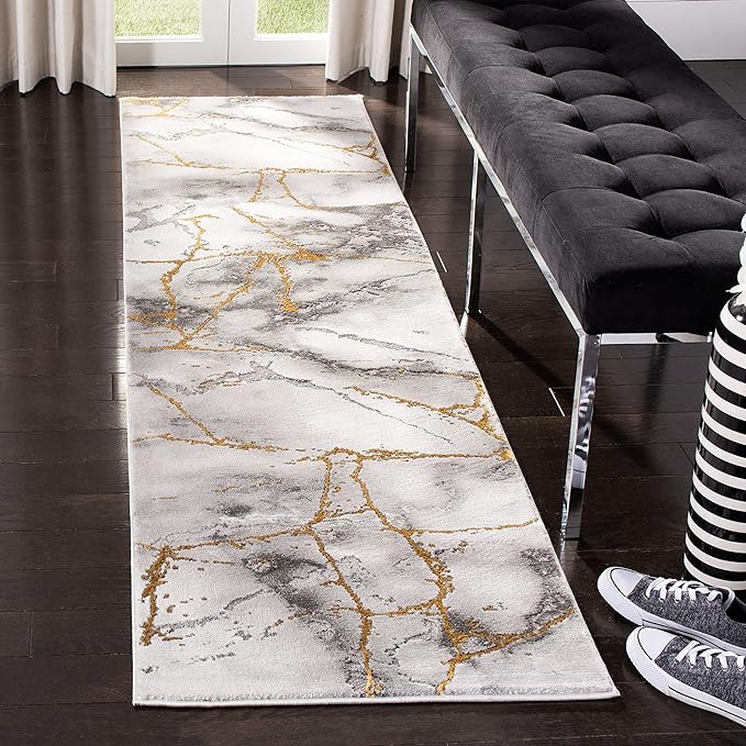 SAFAVIEH Craft Collection Runner Rug - 2'3" x 20', Grey & Gold, Modern Abstract Design, Non-Shedding & Easy Care, Ideal for High Traffic Areas in Living Room, Bedroom (CFT877F)