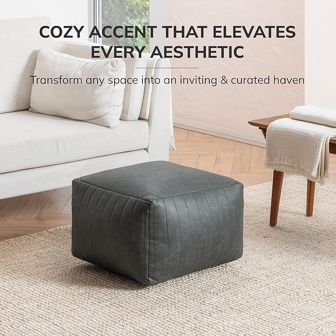 Anji Mountain 100% Handmade & Handcrafted Comfortable Home Décor Pouf Ottoman Footrest for Living Room, Bedroom, Nursery, Kidsroom, Patio Furniture - (22" x 22" x 16" - Gray)
