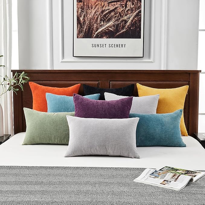 GAWAMAY Decorative Square Throw Pillow Covers 20"x20" Inch Set of 2, Super Soft Chenille Pillows Farmhouse Fall Pillowcase for Living Room Bedroom Sofa Couch Cushion Cover Light Grey 50x50cm